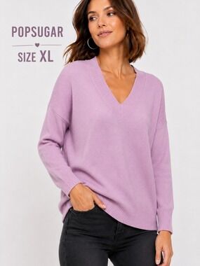 POPSUGAR Boyfriend Sweater Size XL NWT Lavender Ribbed V-Neck Soft Knit